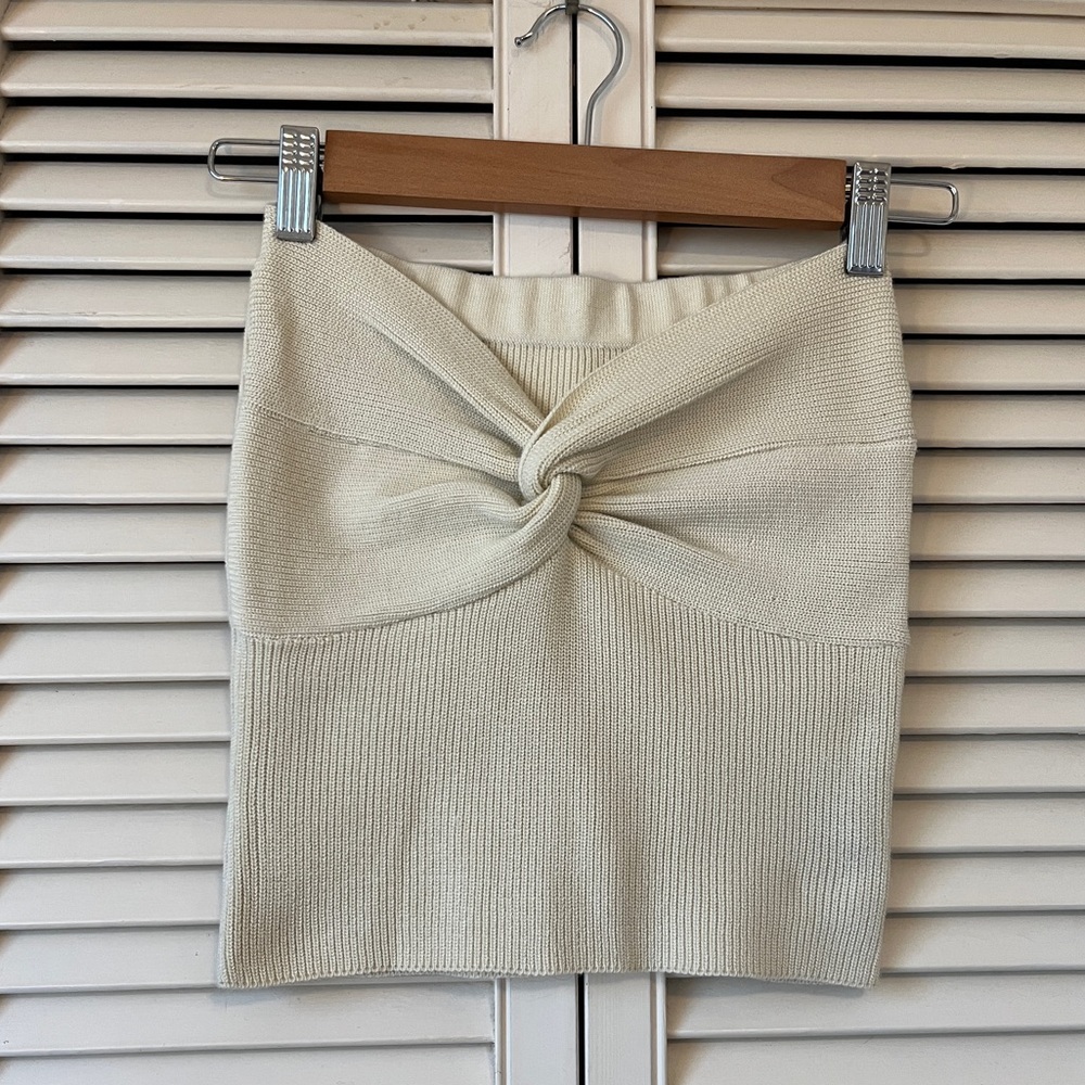 Twist-Front Cream Knit Tube Top
